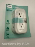 Philips 6 Outlet Grounded Wall Tap, Resettable Circuit Breaker, White, SPS1460WA/37