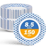 Ginkgo Paper Plates 8.5 Bulk 150 Count, 3X Strong Disposable Round Plates, Medium