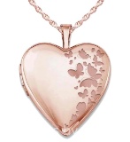 Personalized Rose Gold Butterflies Heart Photo Locket Necklace for Women - 3/4 inch x 3/4 inch, R...