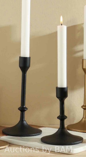 BHG Black Cast Iron Tabletop Taper Candle Holder, 2PC Set