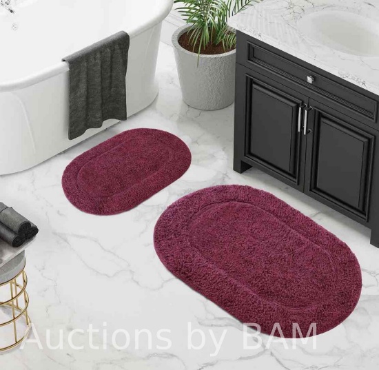 Superior Non-Slip Washable Bath Rug Set, 20 x 30, 24 x 36, Plum