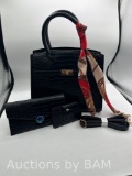 Women Top Handle Crossbody Bag Crocodile Pattern Leather Purse Handbag Ladies Satchel Tote with