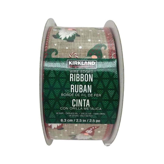 Kirkland Signature 2.5 in Wired Edge Christmas Gnome Ribbon 50 yd
