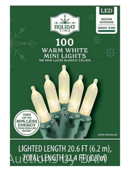 100-Count Mini Warm White LED Christmas String Lights, Green Wire, by Holiday Time