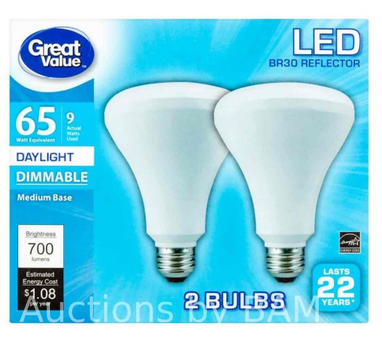 Great Value LED Light Bulb, 9W (65W Equivalent) Dimmable, Daylight 2-Pack