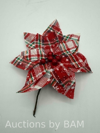 Nvzi 6 Pieces Buffalo Plaid Poinsettias Christmas Tree Ornaments, 6.6 Inch Wide Artificial Christ...