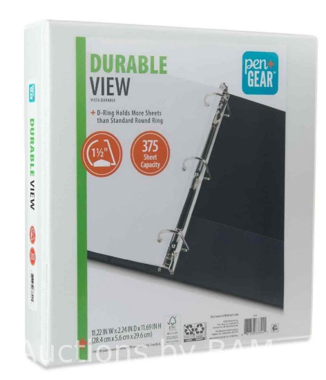 Pen+Gear Durable View 1.5 D-Ring Binder, White