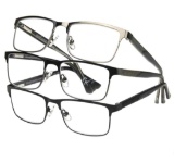 Design Optics by Foster Grant Kyle Full Metal Square Reading Glasses 3-pack +1.25