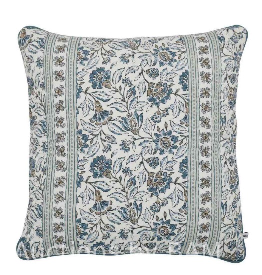 Better Homes & Gardens 20 x 20 Blue Block Print Floral Reversible Cotton Decorative Pillow