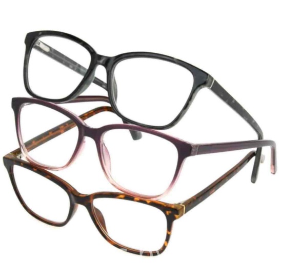 Design Optics by Foster Grant Kiersey Plastic Square Reading Glasses, 3-Pack +2.50