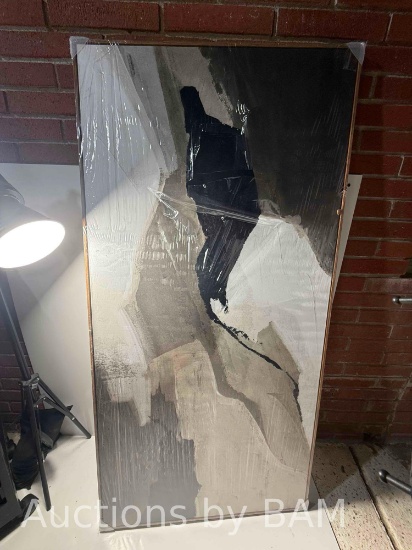 30" x 60" Contemporary Modern Canvas Framed Art Grey Biege Browns Black