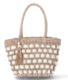 No Boundaries Festival Straw Top Handle Bag, Natural/Natural, Womens