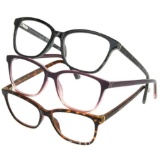 Design Optics by Foster Grant Kiersey Plastic Square Reading Glasses, 3-Pack +2.50
