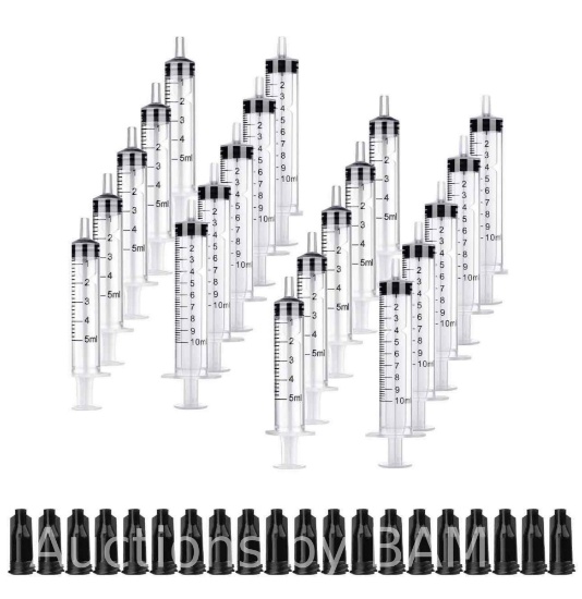 20Pcs 5ml 10ml Plastic Syringe with Caps, Multiple Uses Measuring Syringe Tools for Scientific Labs
