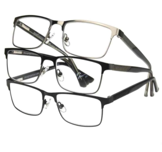 Design Optics by Foster Grant Kyle Full Metal Square Reading Glasses 3-pack +1.25