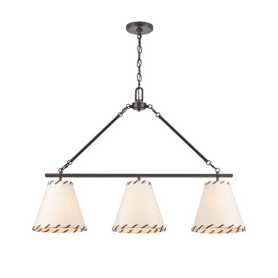 (9) Parchment 36" Wide 3-Light Linear Chandelier