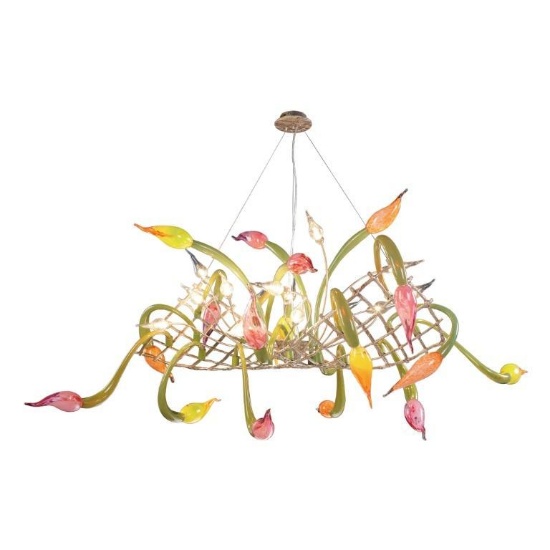 (1) Protuberanza 55" Wide 14-Light Chandelier - Silver Leaf