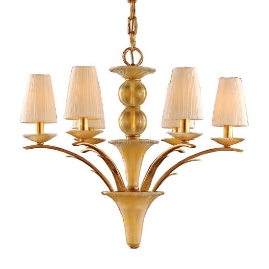 (1) Italian Murano 30" Wide 6-Light Chandelier - Gold Leaf