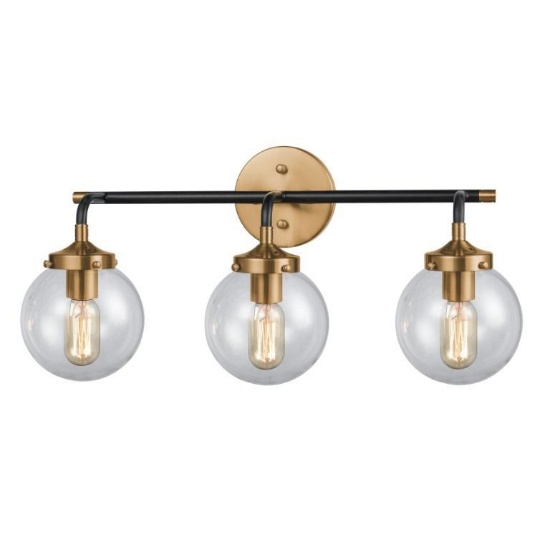 (72) Boudreaux 24" Wide 3-Light Vanity Light - Matte Black with Antique Gold