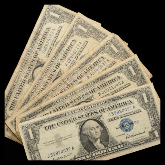 (5) United States 1 Dollar Blue Seal Silver Certificates - $1 - Circulated