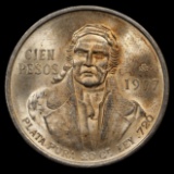 *0.6425 oz ASW* 1977 Mexico 100 Pesos Silver Morelos Coin - CHOICE BU