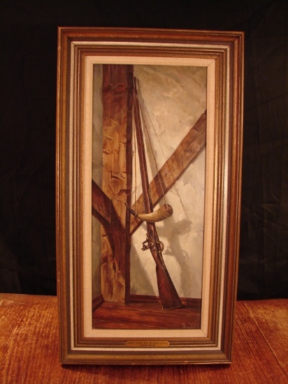 Oil on board "Amos Jones His Musket 1864".