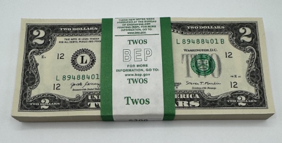 100 Two Dollar Bills Consecutive Serial Number
