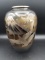 Signed Silver Rim Cloisonne Vase- Cranes Mt. Fugi