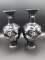 Pair of Black Cloisonne Inlaid Mother Of Pearl Vases