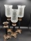 4 Ribbed Candle Holders & 3 Crackle Glass Shades
