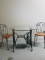 Glass Top Singer Base Caffe Table and 2 Metal Chairs
