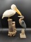 Wooden Pelican on Post and Wooden Heron