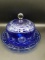 Cobalt Cut and Clear Cake Plate
