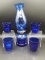 Cobalt Blue Etched Clear Oil Lamp and 4 Tea  Lights