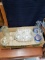 Box Lot- Luncheon Glass Set & Blue Decorated Vases