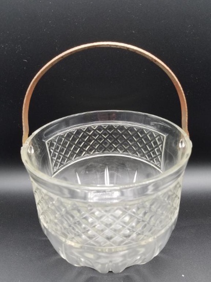 1940's Glass Ice Bucket with Handle