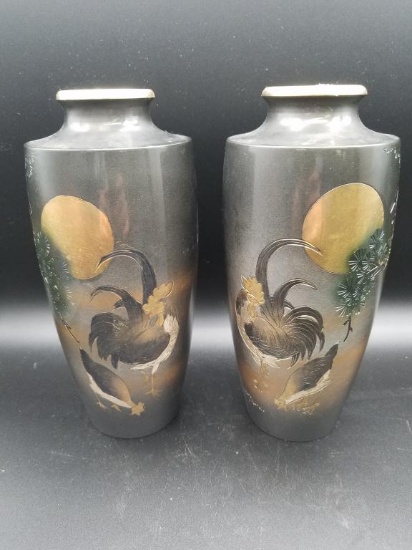 Set of 2 Cloisonne Rooser Vases