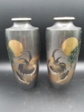 Set of 2 Cloisonne Rooser Vases