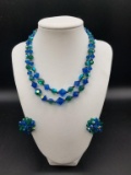 Blue Auroa Borealis Necklace and Earrings