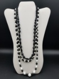 3 Black & White Beaded Necklaces