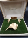 Krementz 14 K Gold Overlay Broach & Clip Earrings