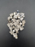 Silver Tone & Crystal Flower Broach