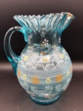 Fenton Hand Painted Blue Pitcher