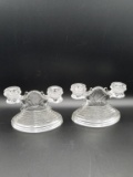 Pair of Depression Glass Clear Candle Holders