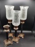 4 Ribbed Candle Holders & 3 Crackle Glass Shades