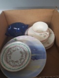 Box Lot- Assorted Dishes & Blue Depression Bowl
