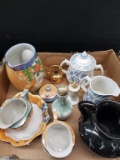 Box Lot- Assorted Lusterware- Noritake & Black Vase