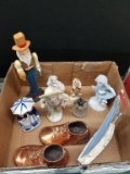 Box Lot- Assorted Figurines & Copper Baby Shoes