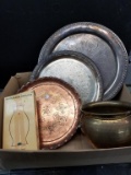 Box Lot- Silver Plate and Brass Trays