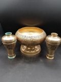 Solid Brass Bowl And 2 Vases